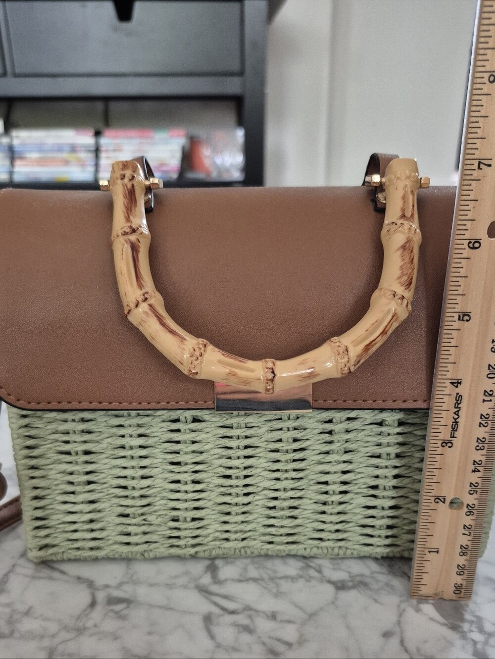 Straw Crossbody Bag with Brown Trim - Picture 9 of 10